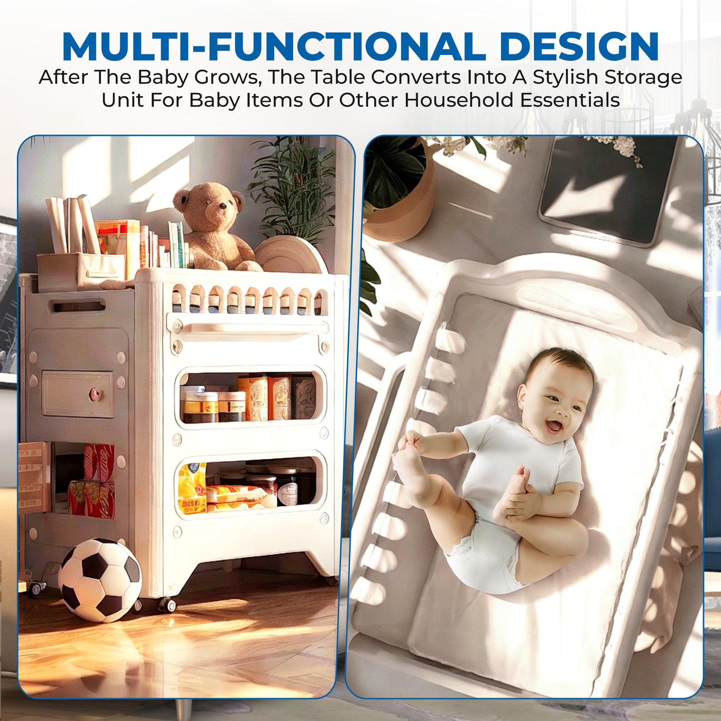 Little Cuddles 2-in-1 Baby Changing Table with Storage, Adjustable Height, Portable Diaper Station, Waterproof & Easy Assembly