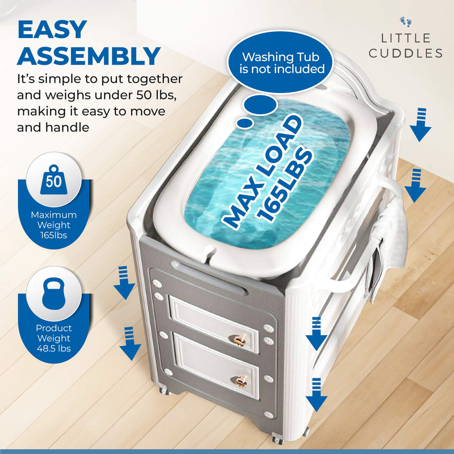 Little Cuddles 2-in-1 Baby Changing Table with Storage, Adjustable Height, Portable Diaper Station, Waterproof & Easy Assembly