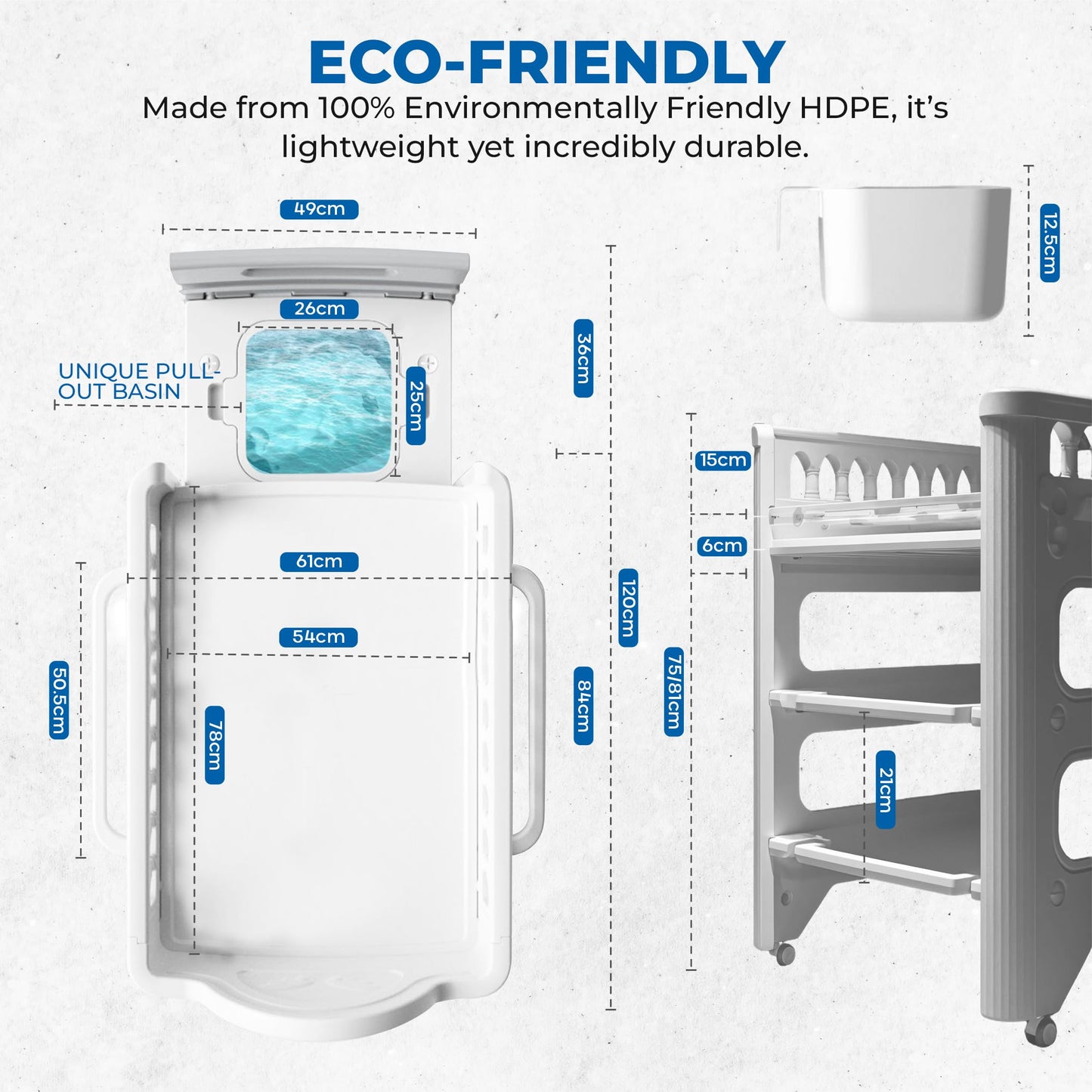 Little Cuddles 2-in-1 Baby Changing Table with Storage, Adjustable Height, Portable Diaper Station, Waterproof & Easy Assembly