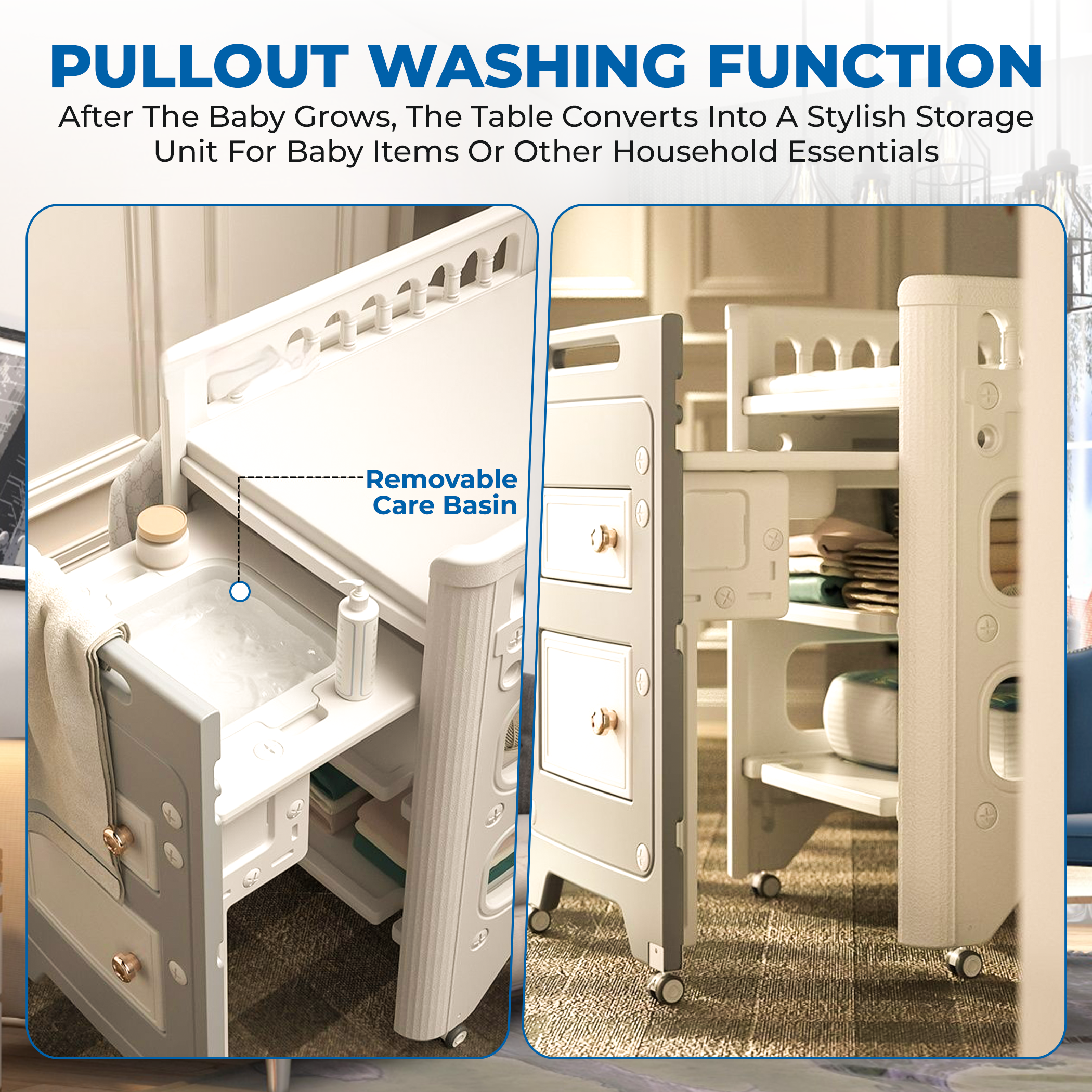 Little Cuddles 2-in-1 Baby Changing Table with Storage, Adjustable Height, Portable Diaper Station, Waterproof & Easy Assembly